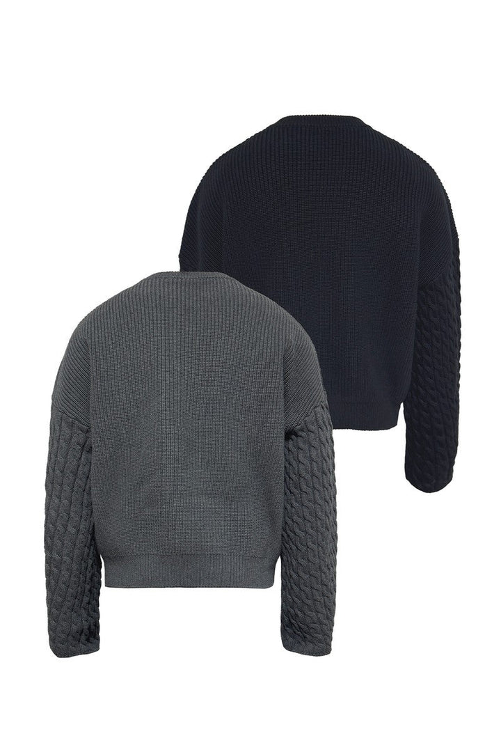Cable Sleeve Cotton Sweater