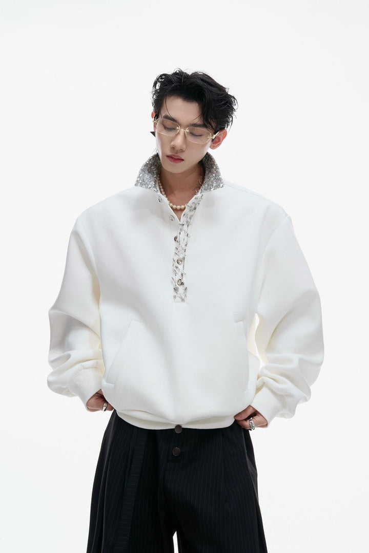 Sequin Pin Detail Polo Sweatshirt