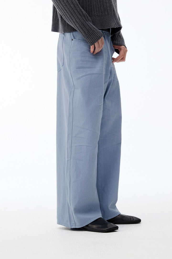 Washed Pleated Straight Jeans