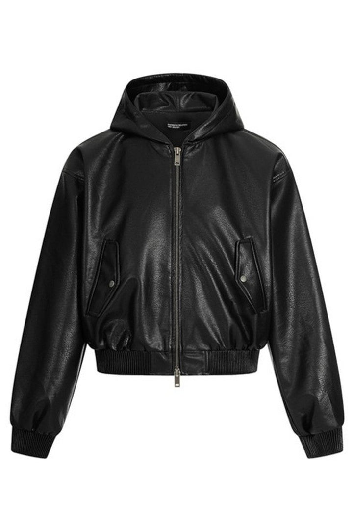 Black PU Hooded Jacket