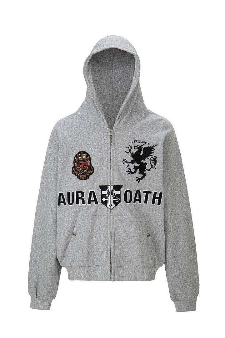 Embroidered Grey Zip Hoodie