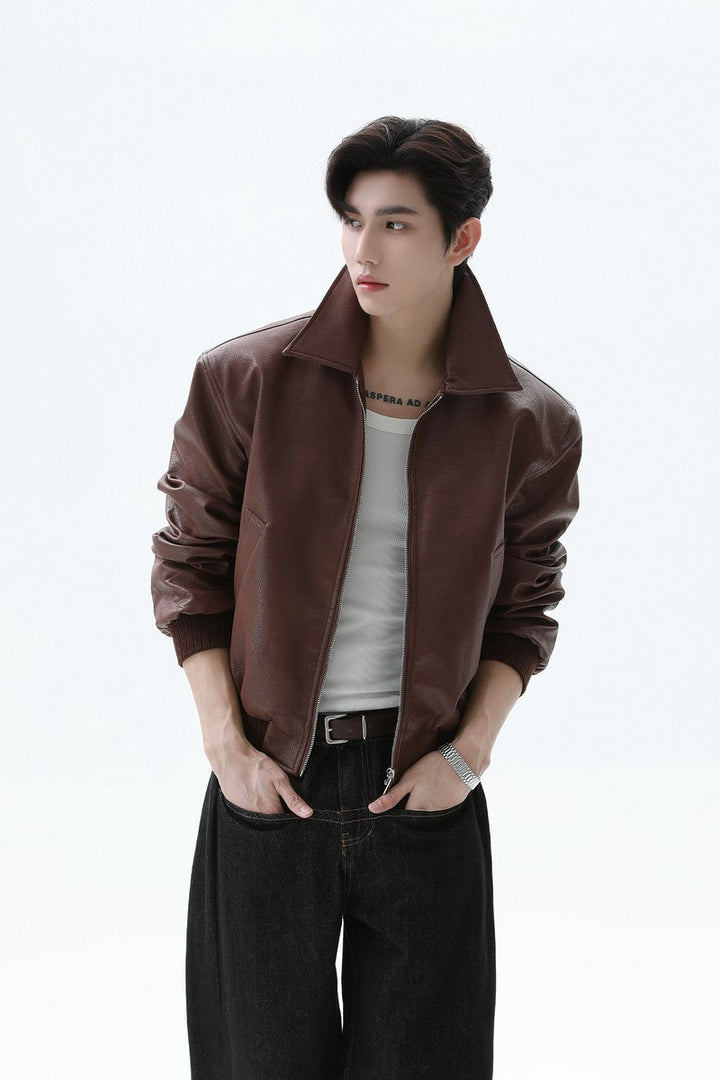 Cropped PU Leather Biker Jacket