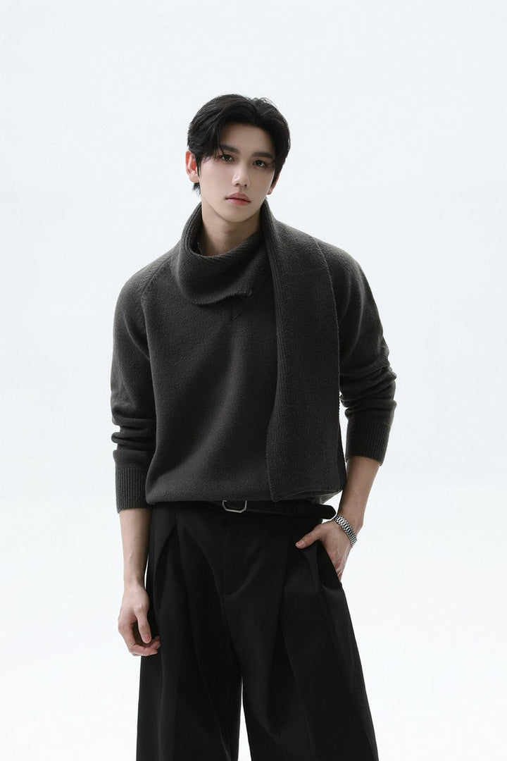 Detachable Scarf V-Neck Sweater