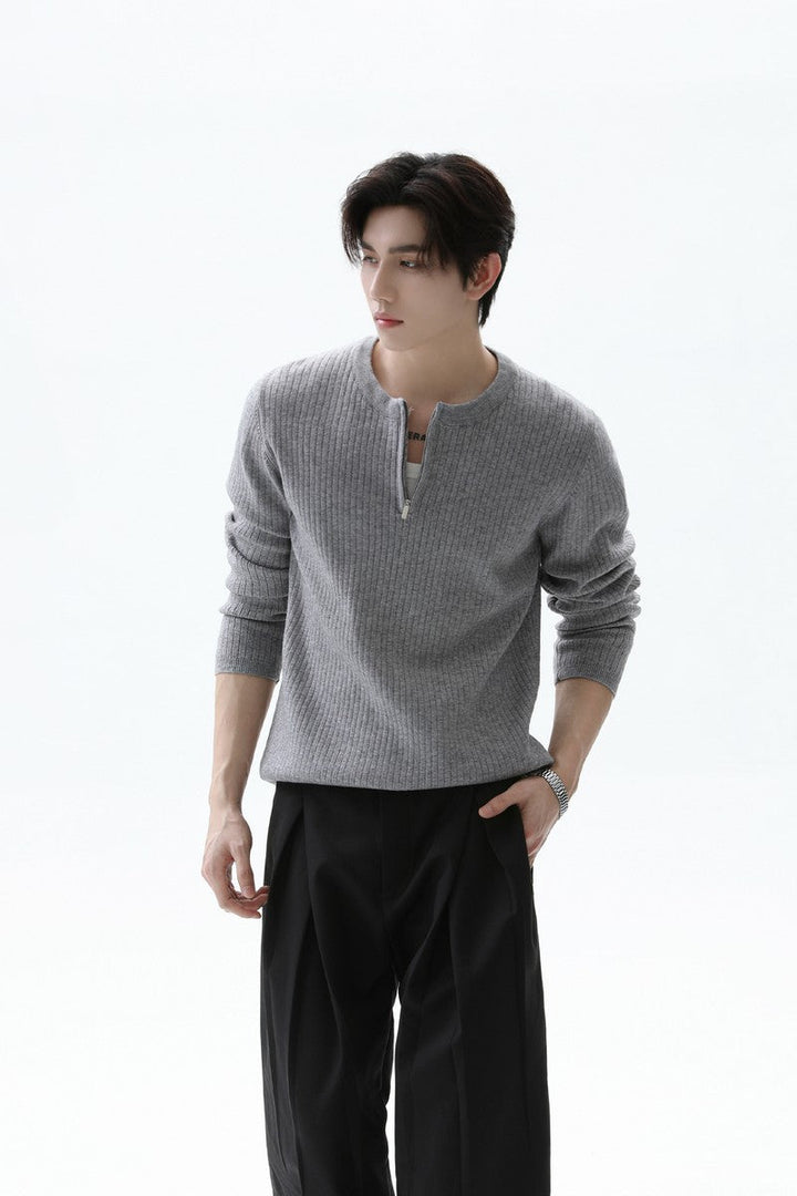 Textured Half Zip Knit Sweater