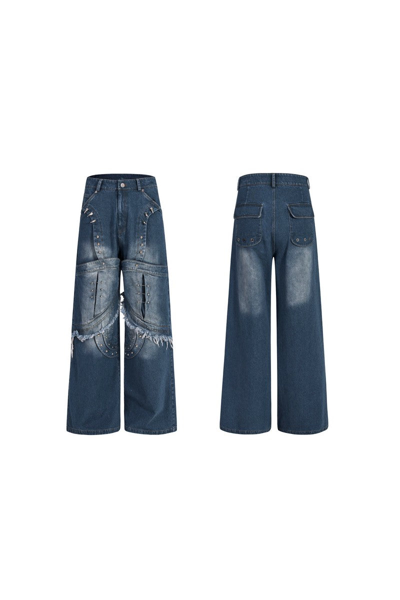 Studded Distressed Washed Jeans