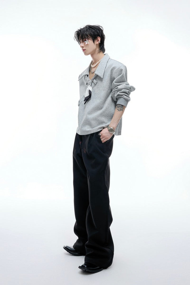 Striped Scarf V-Neck Polo Sweatshirt