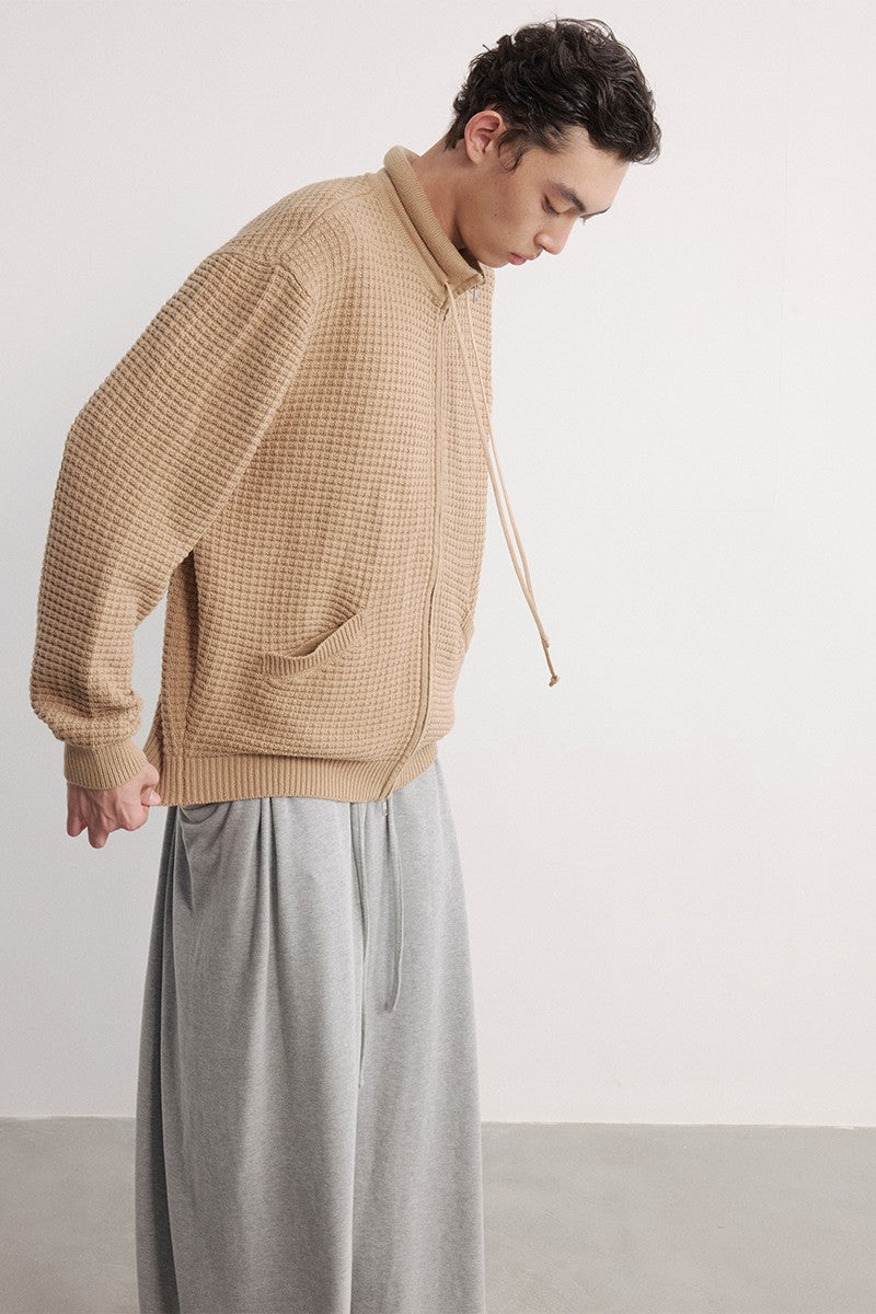 Waffle Knit Drawstring Cardigan