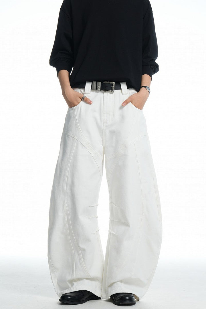 White Deconstructed Blade Jeans