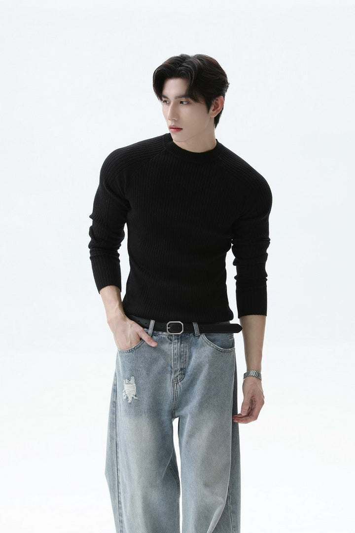 Ribbed Slim Fit Knit Tee