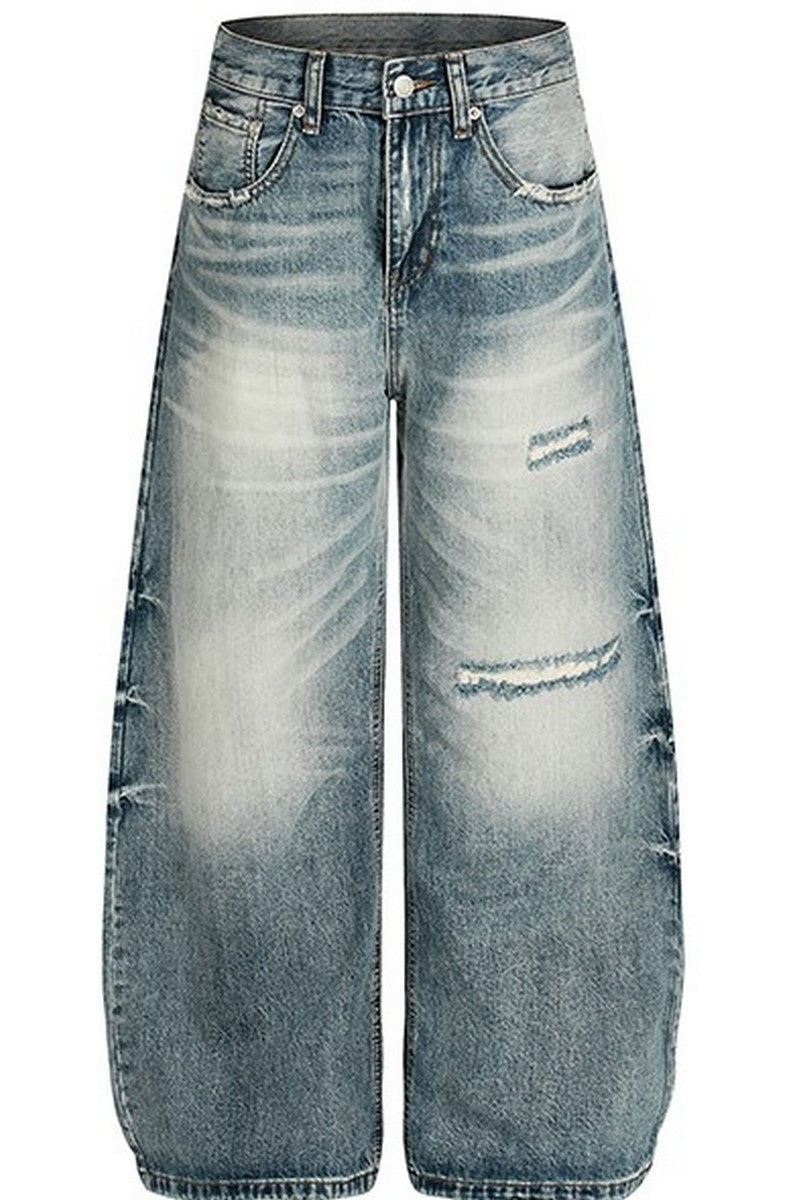 Destroyed Washed Wide Jeans