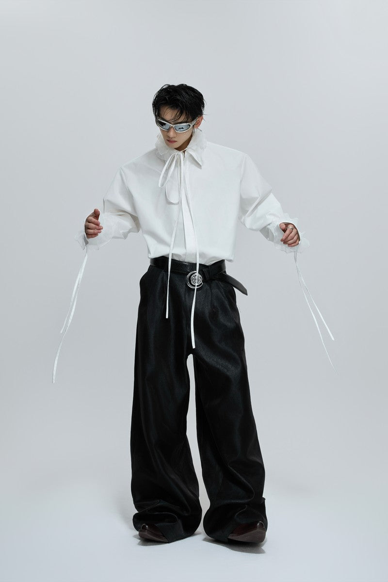 Detachable Bow Lace Trim Blouse