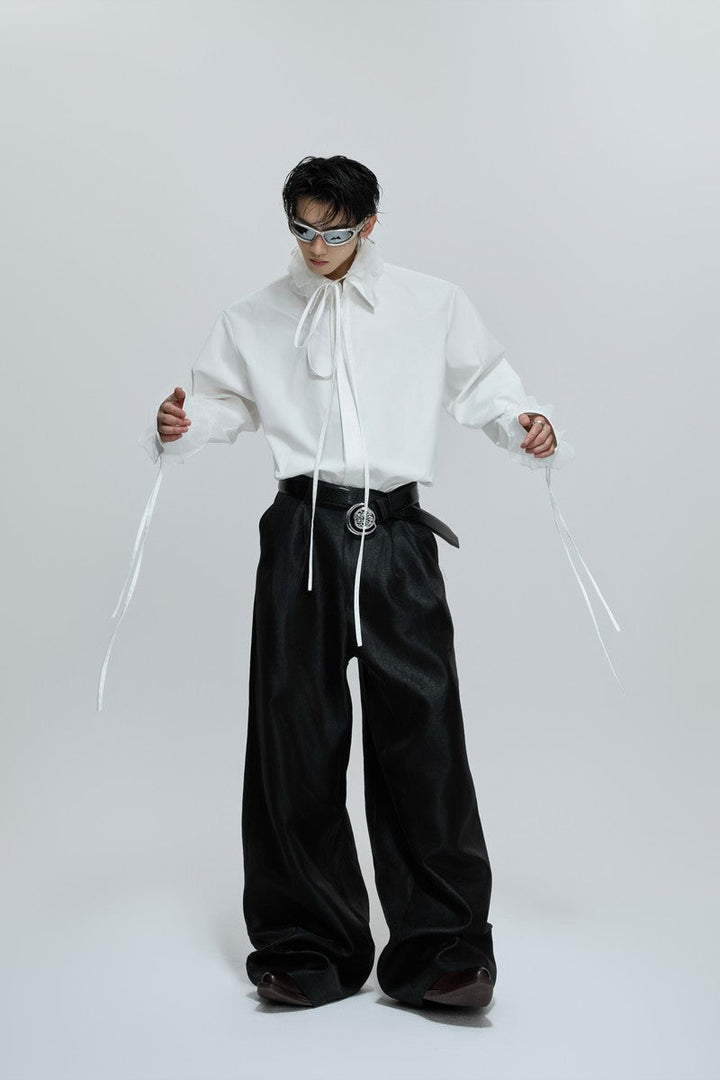 Detachable Bow Lace Trim Blouse