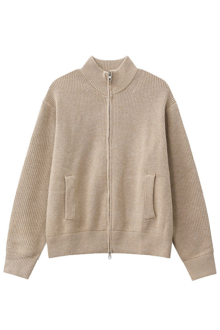 Wool Zip Up Stand Collar Cardigan