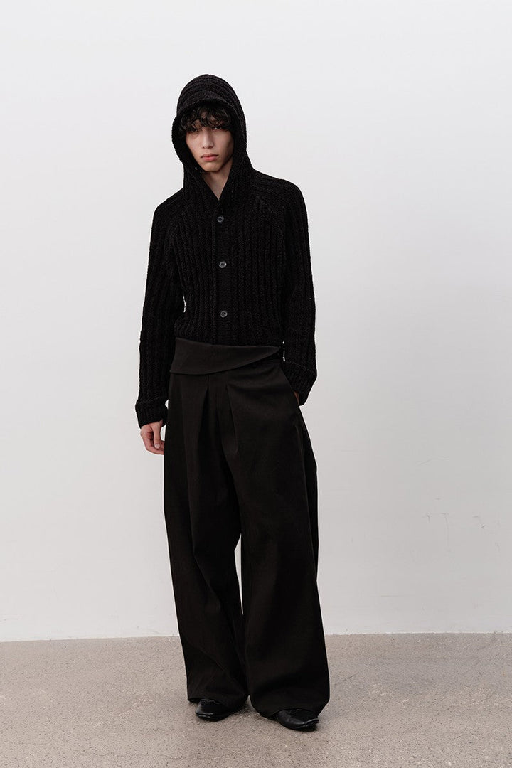 Ribbed Knit Hooded Sweater