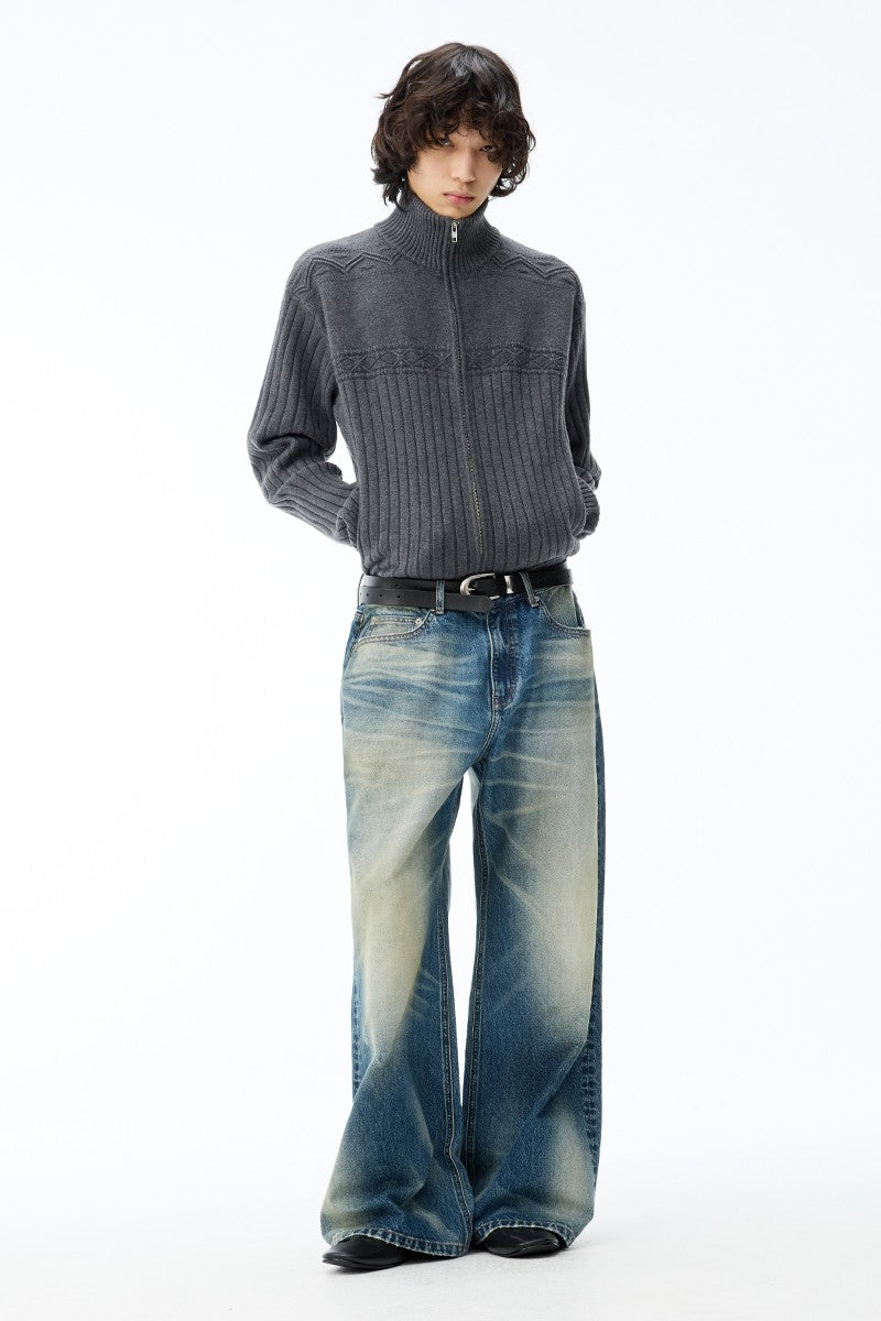 Distressed Whisker Washed Jeans