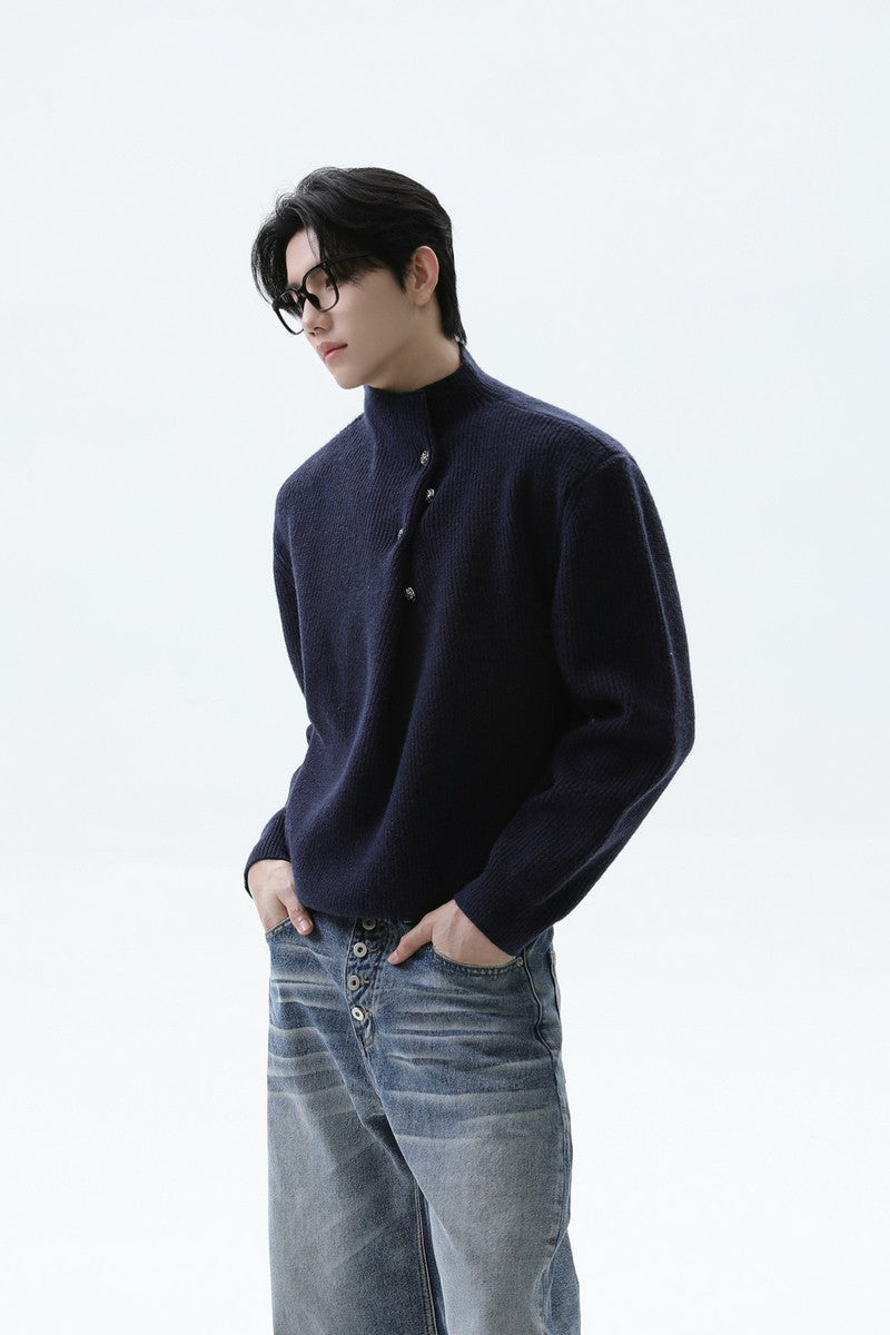 Button Detail Mock Neck Sweater