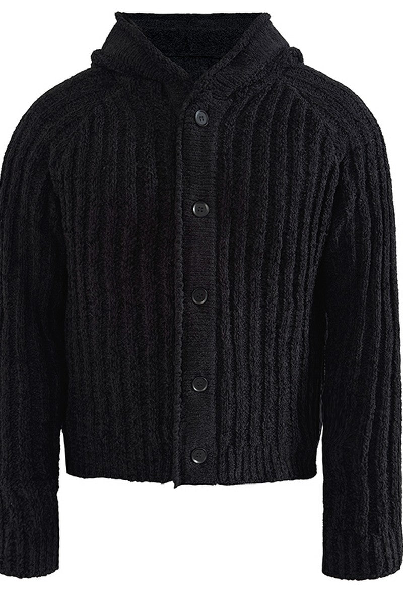 Ribbed Knit Hooded Sweater