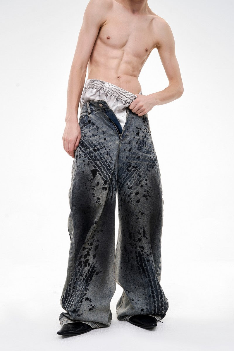 Tire Print Distressed Jeans