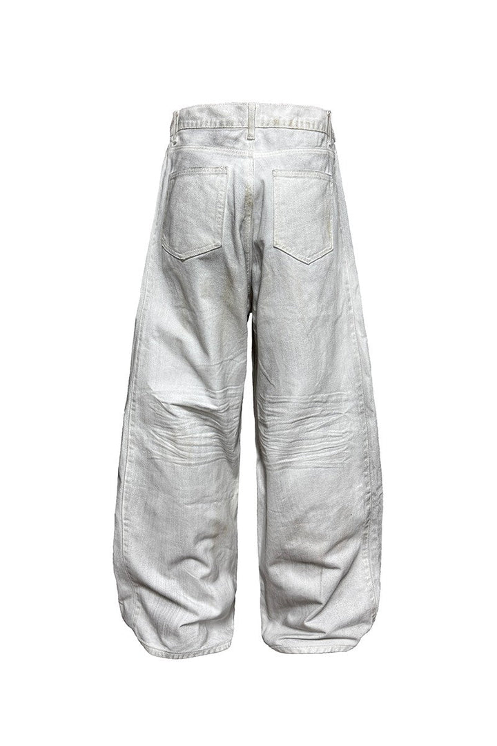 Dirty Wash Pleated White Jeans
