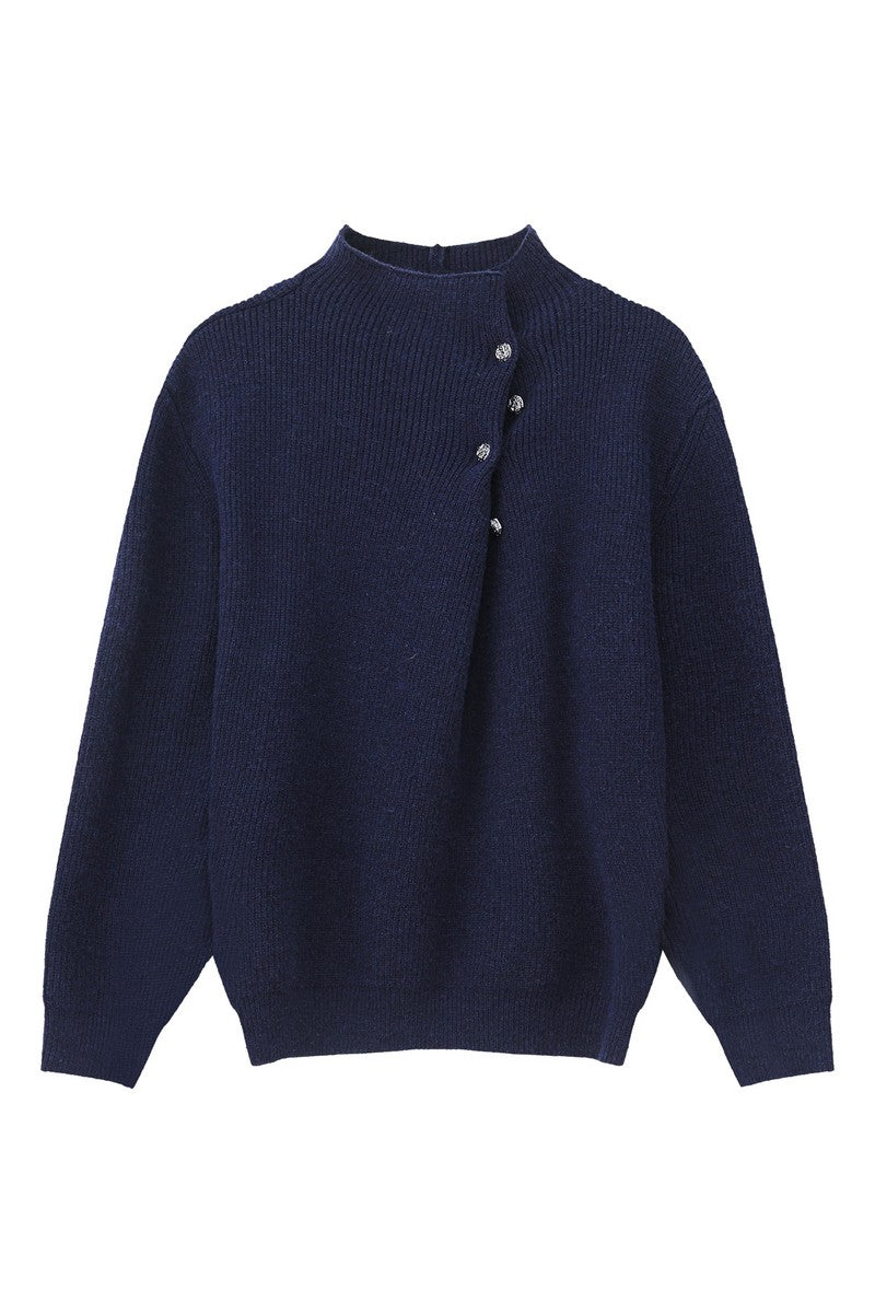 Button Detail Mock Neck Sweater