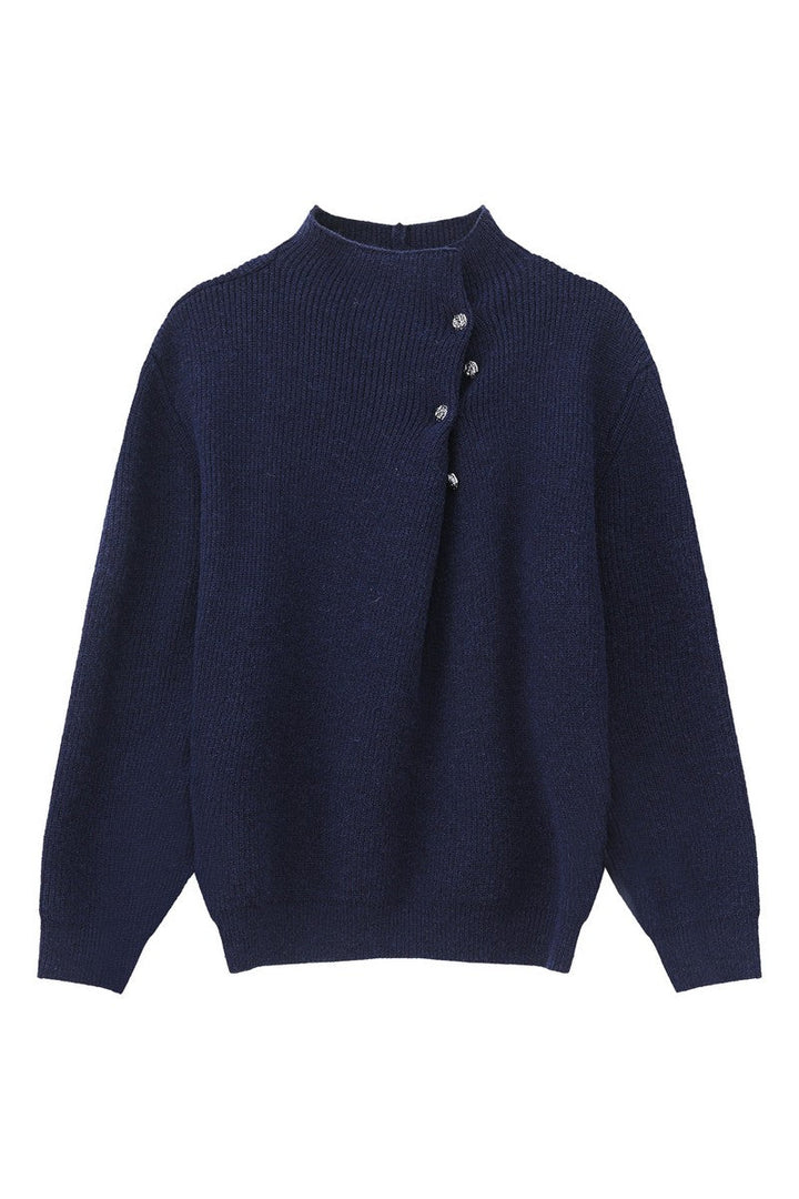 Button Detail Mock Neck Sweater