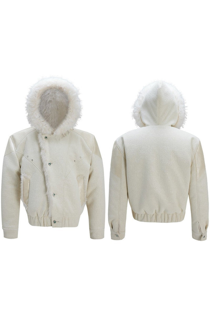 Colorblock Faux Mink Hooded Jacket