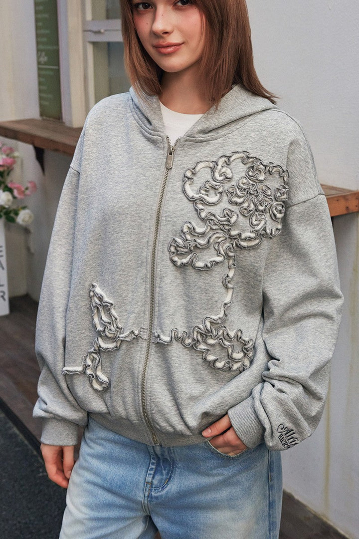 3D embroidered Floral pattern Hoodie