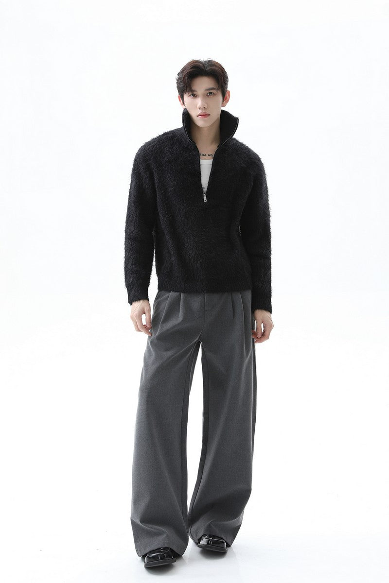 Half Zip Stand Collar Knit Sweater