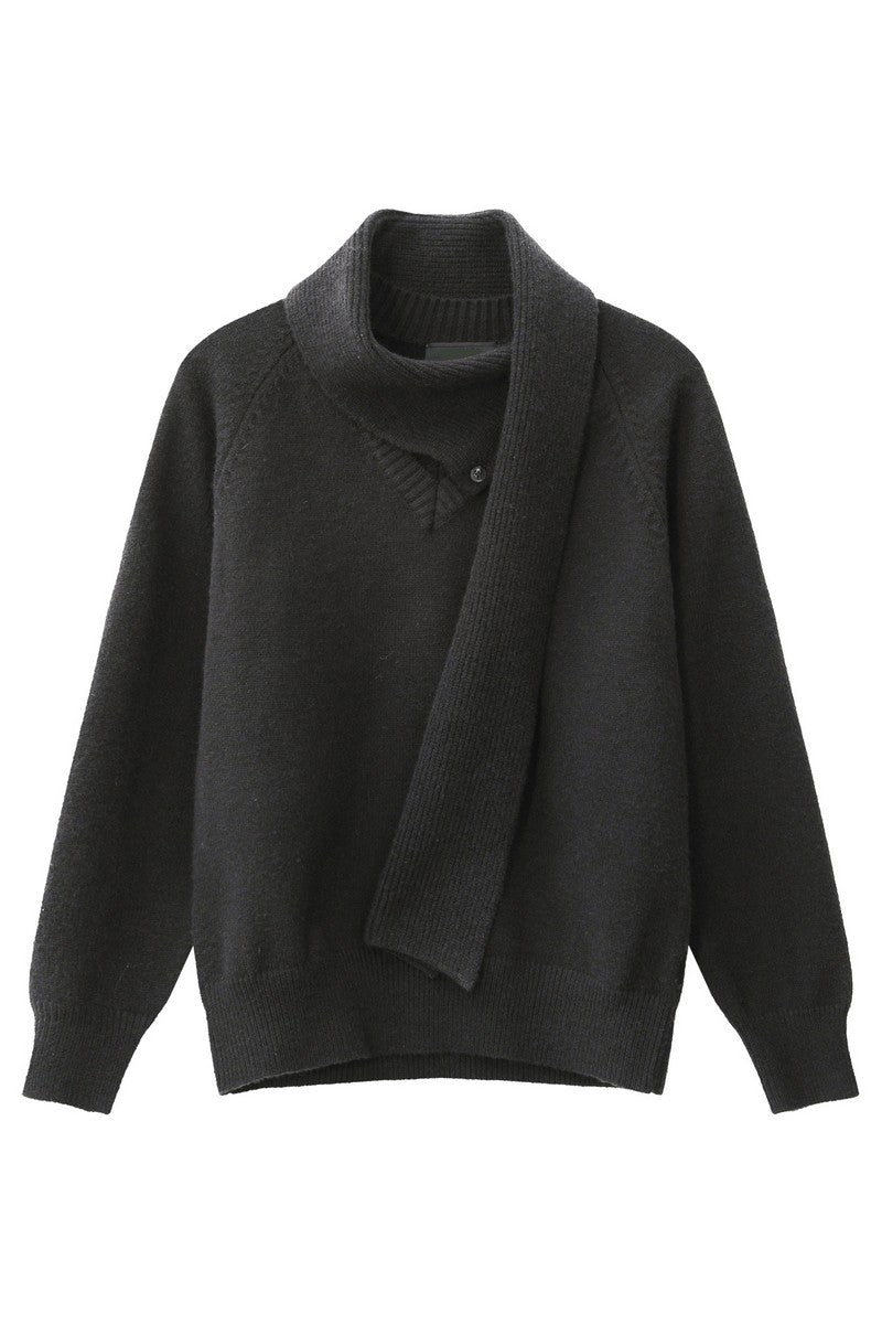 Detachable Scarf V-Neck Sweater