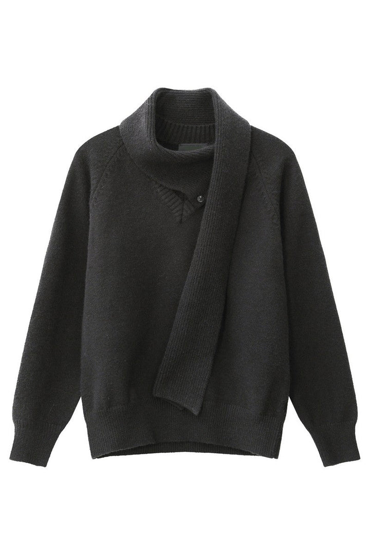 Detachable Scarf V-Neck Sweater