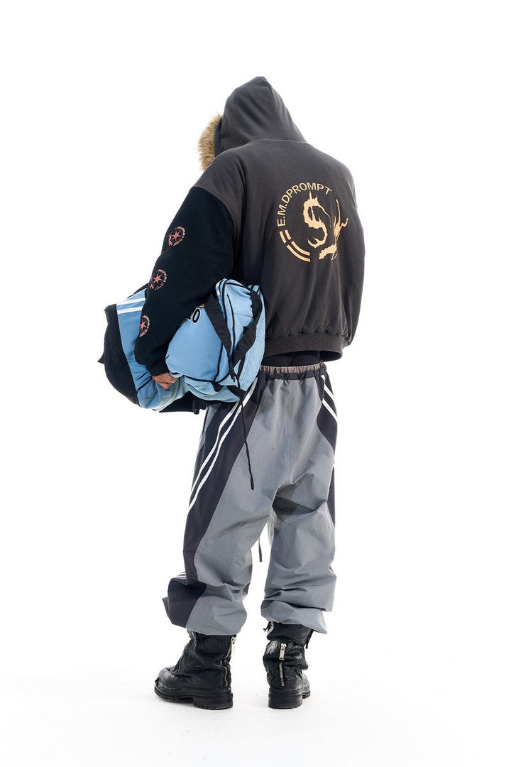 Colorblock Fleece Collar Sweatshirt Jacket