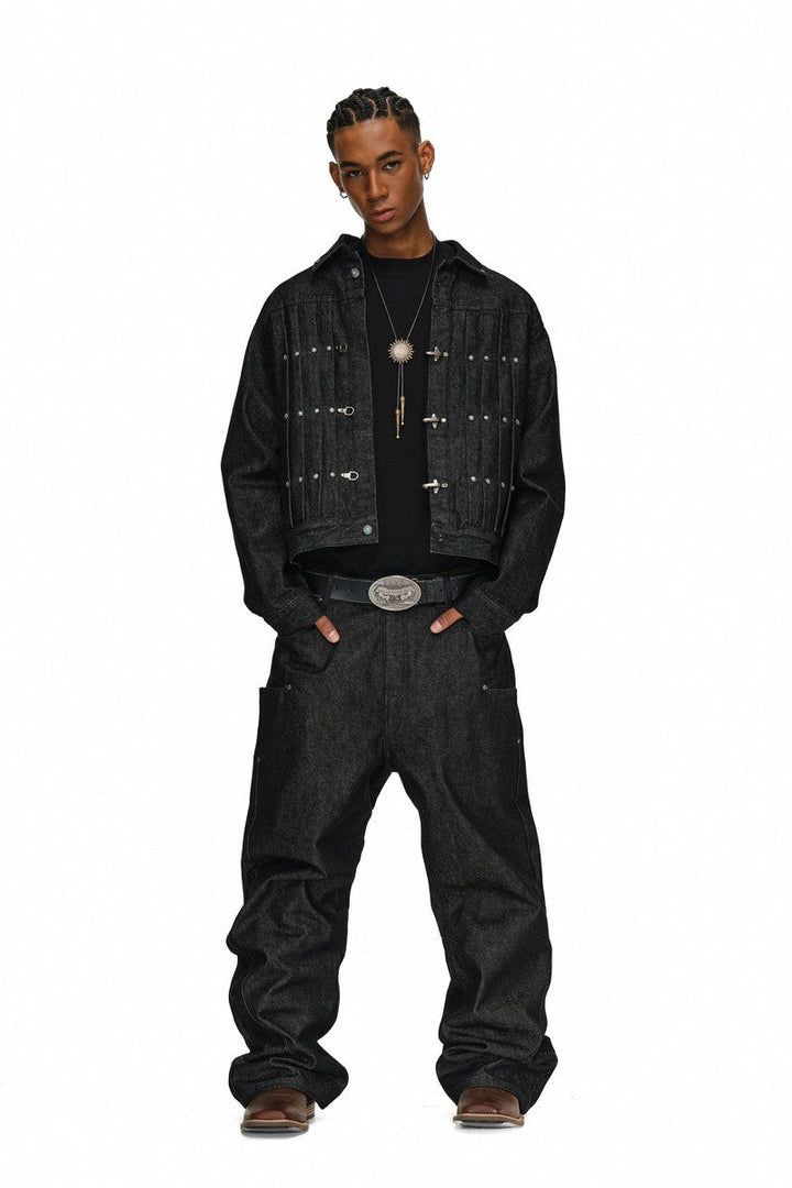 Studded Pleated Denim Jacket