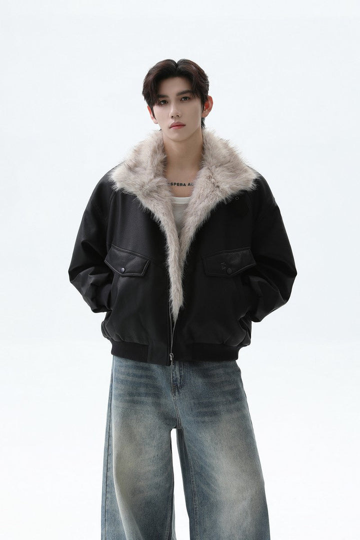 Faux Shearling Lined Leather Jacket