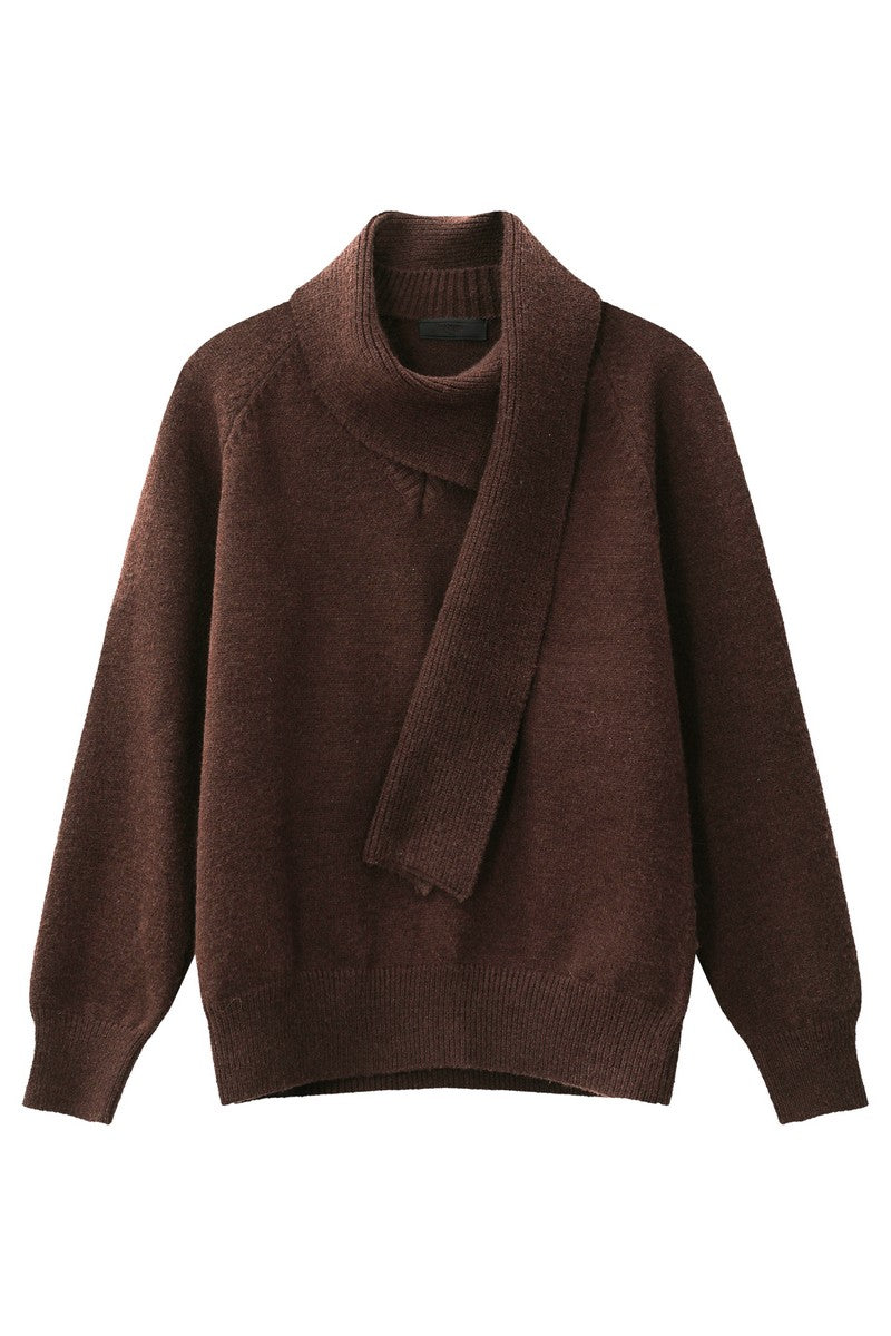 Detachable Scarf V-Neck Sweater