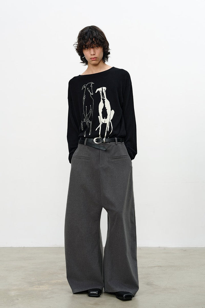 Jacquard Twin Dogs Knit Sweater