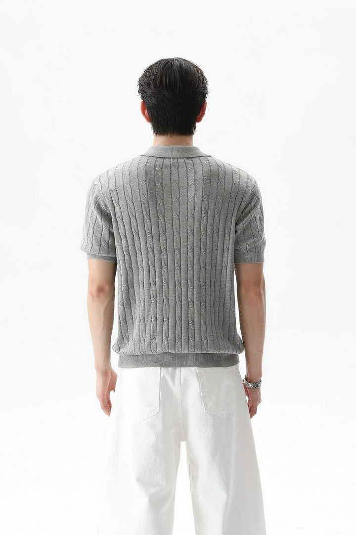Cable Knit Polo Short Sleeve Tee