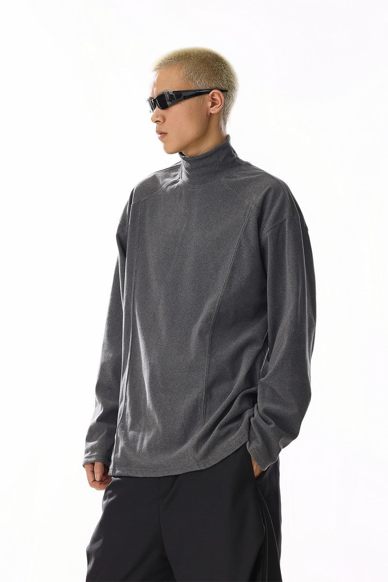 Grey Mock Neck Fleece Tee