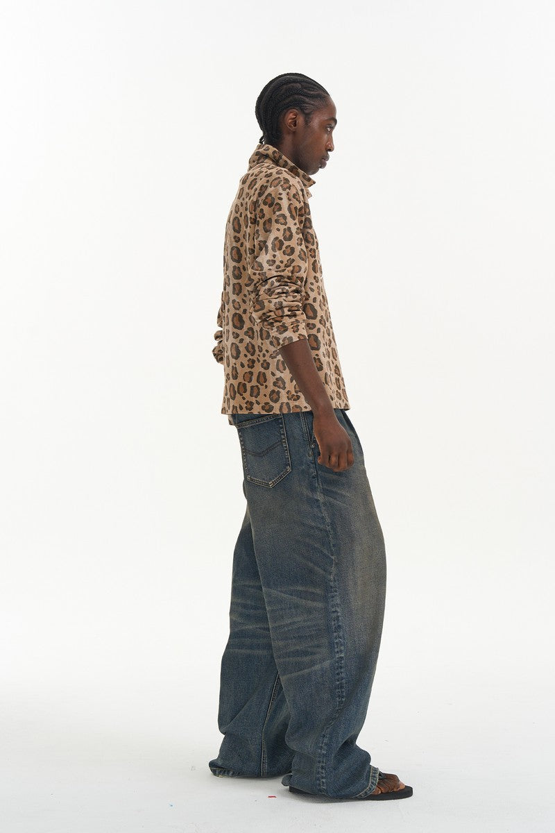 Leopard Print Relaxed Polo Shirt