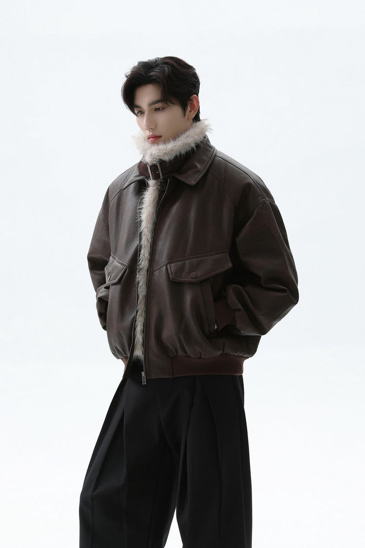 Faux Shearling Lined Leather Jacket