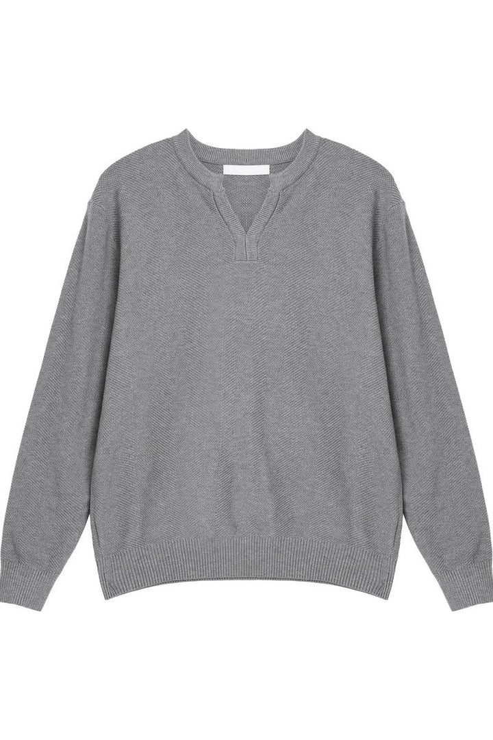 Textured V Neck Knit Sweater