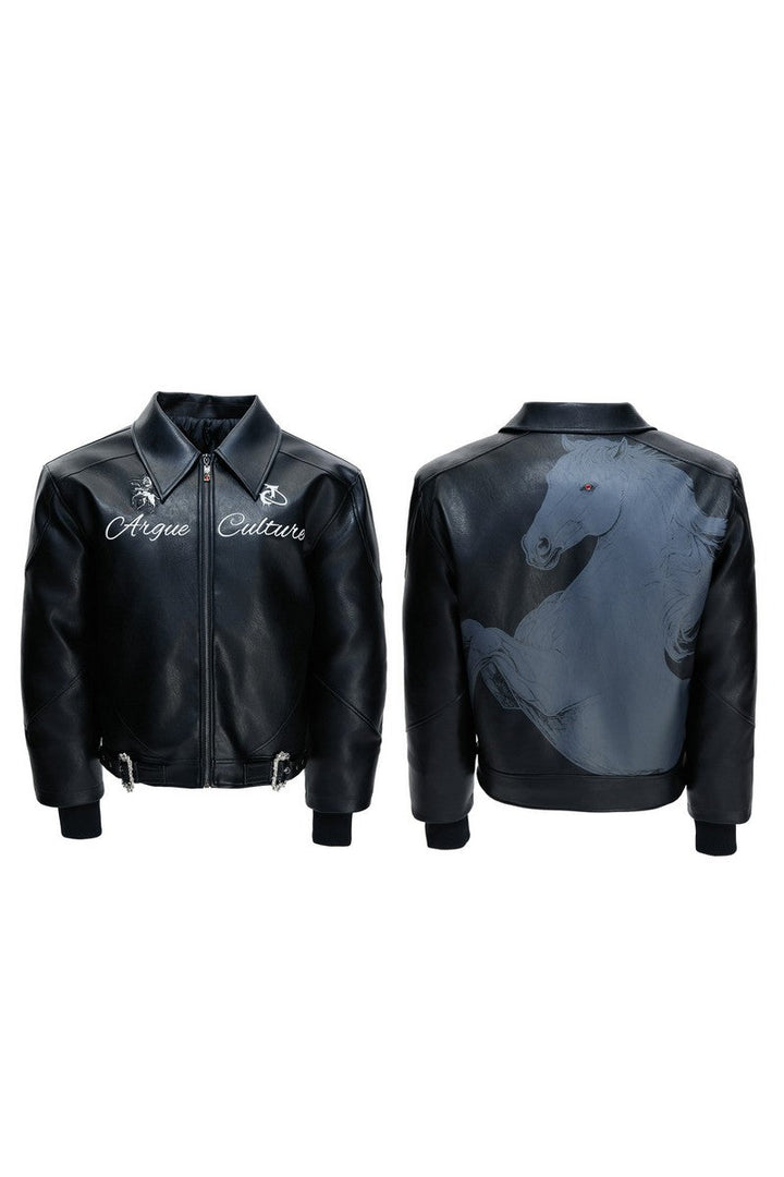 Embroidered Horse Badge Leather Jacket
