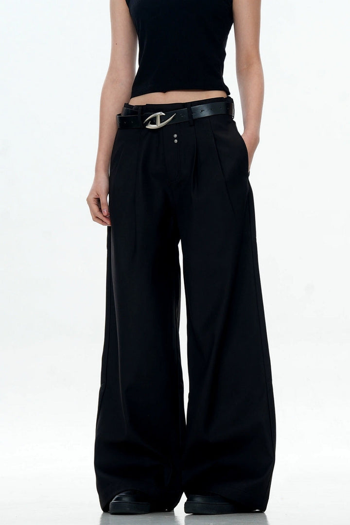 Pleated Rivet Relaxed Dress Trousers