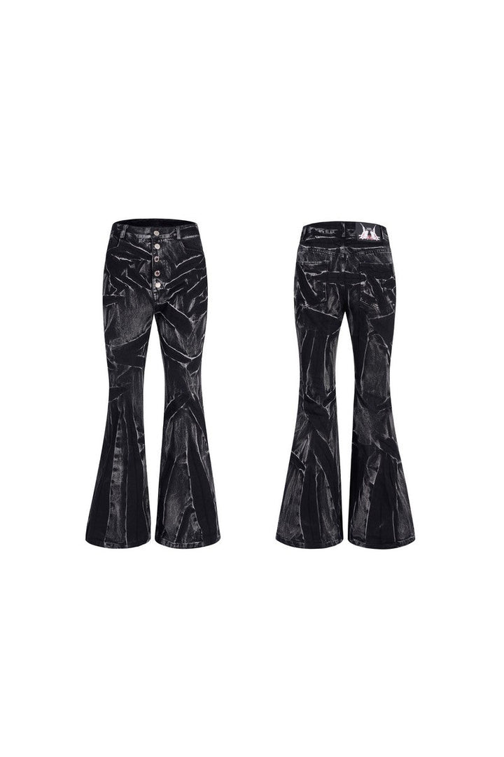 Wavy Washed Black Flared Jeans