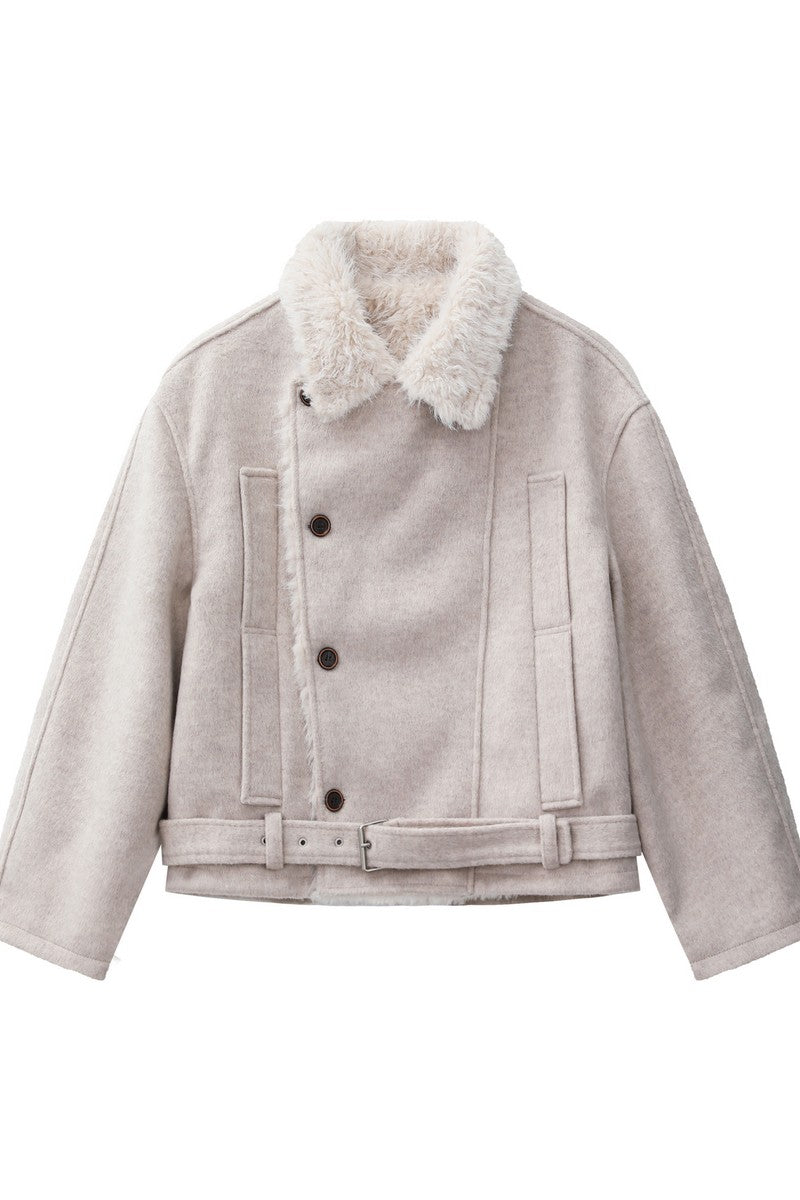 Double Breasted Fur Collar Jacket