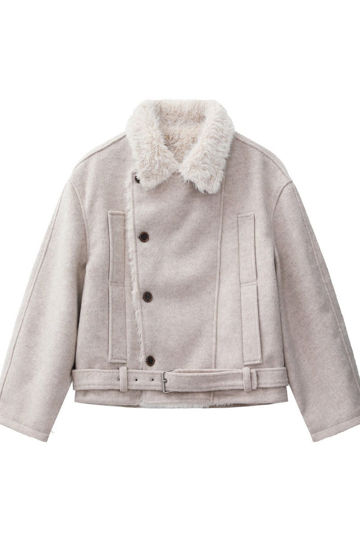 Double Breasted Fur Collar Jacket