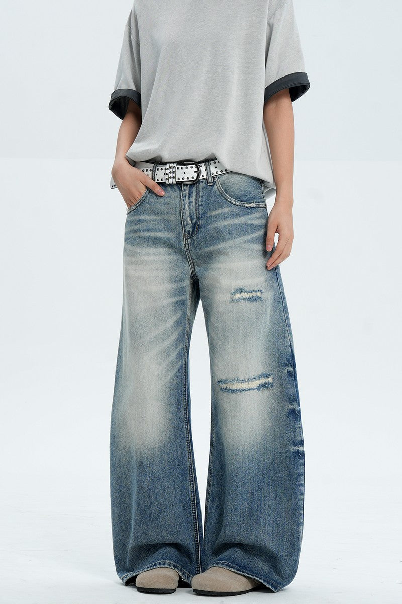 Destroyed Washed Wide Jeans