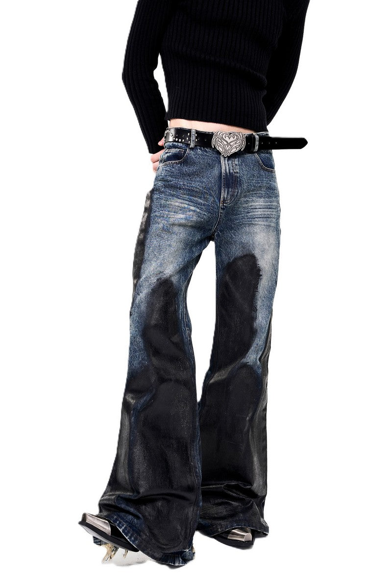 Waxed Flare Washed Jeans