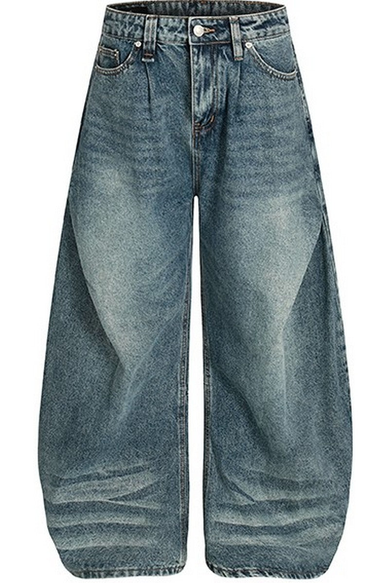Wrinkled Blue Baggy Jeans