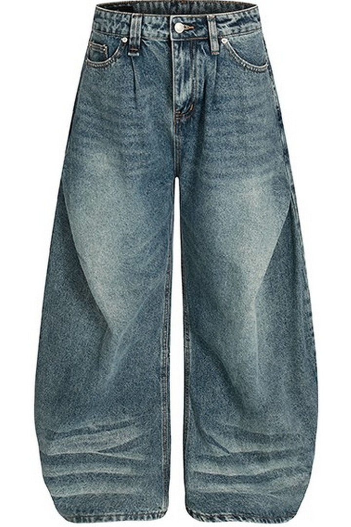 Wrinkled Blue Baggy Jeans