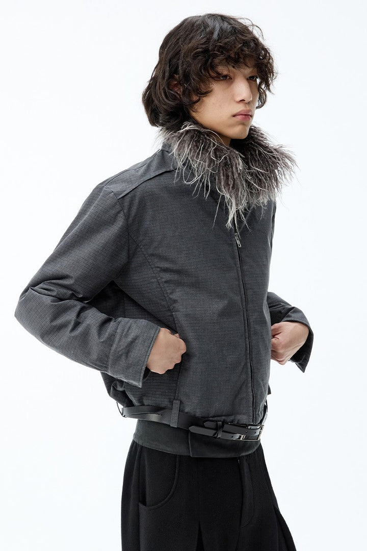 Washed Jacket with Detachable Fur Collar